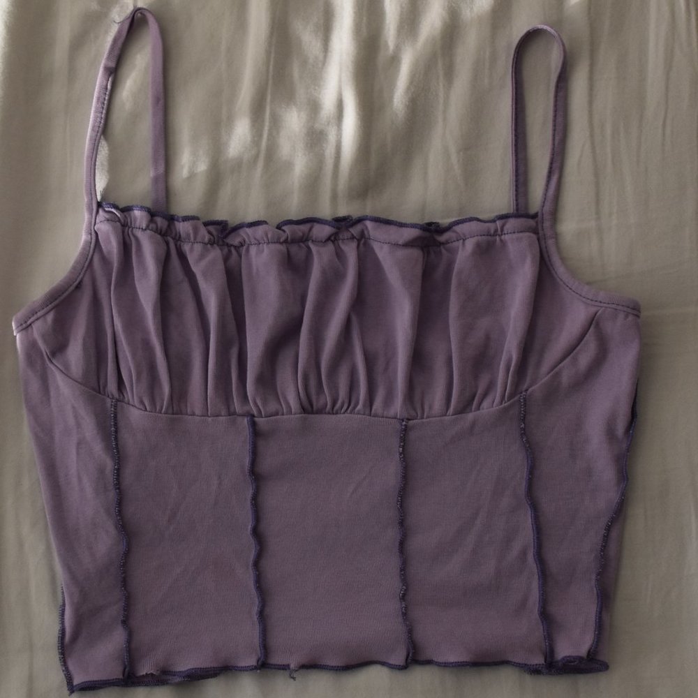lilac ruffle lined tank top crop top